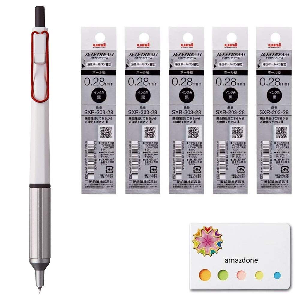 Uni Jetstream Edge 0.28Mm Oil-Based Ballpoint Pen, White Red Body (Sxn100328W.15)+Jetstream Edge 0.28Mm Ballpoint Pen Refills(Sx